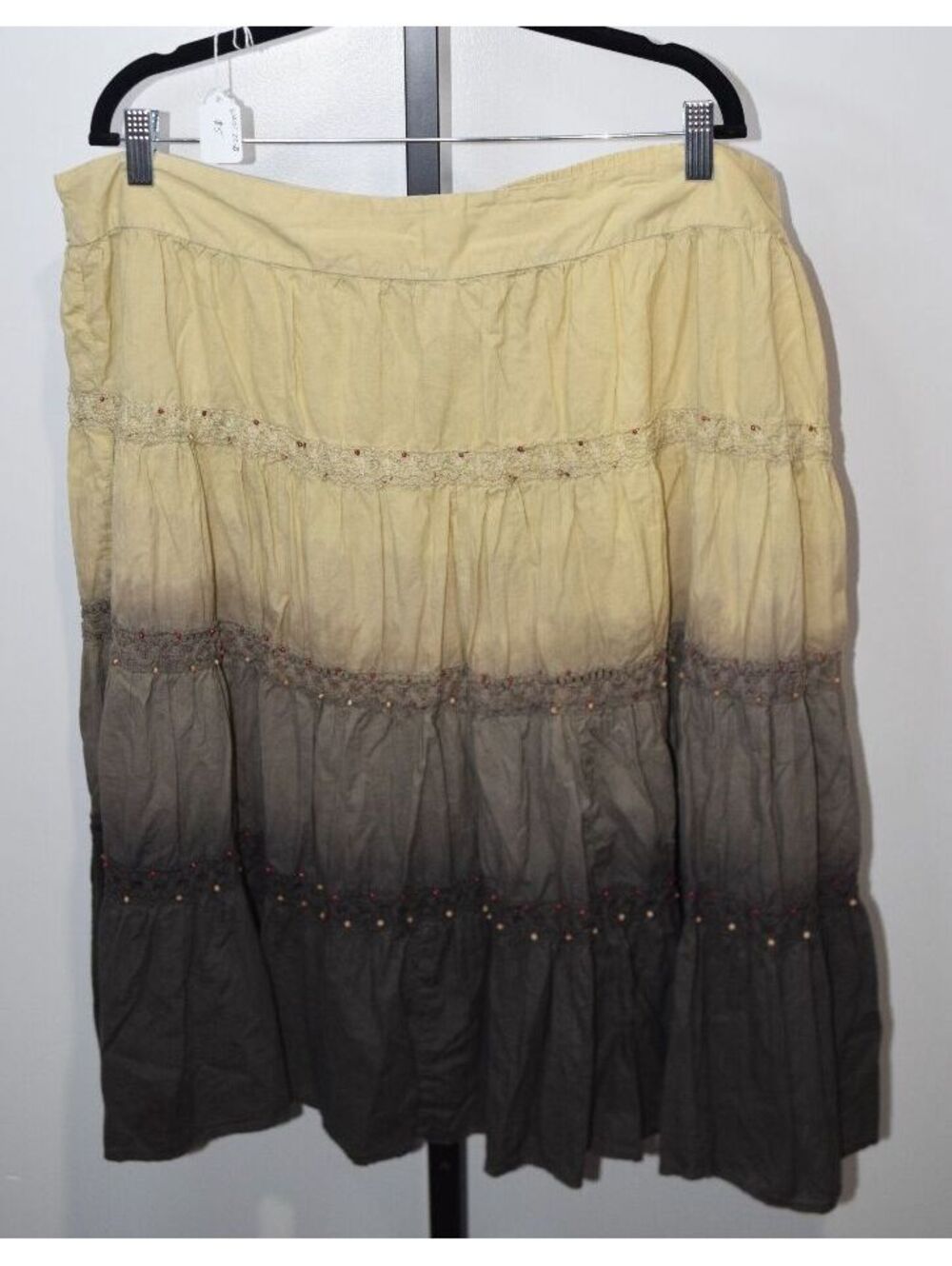 Faded Glory Boho Cottagecore Plus Size Ombre Midi Skirt w Beaded Lace 22/26W